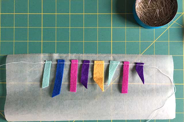 How to sew felt garland. Sewing little pieces so they don't get stuck under the needle