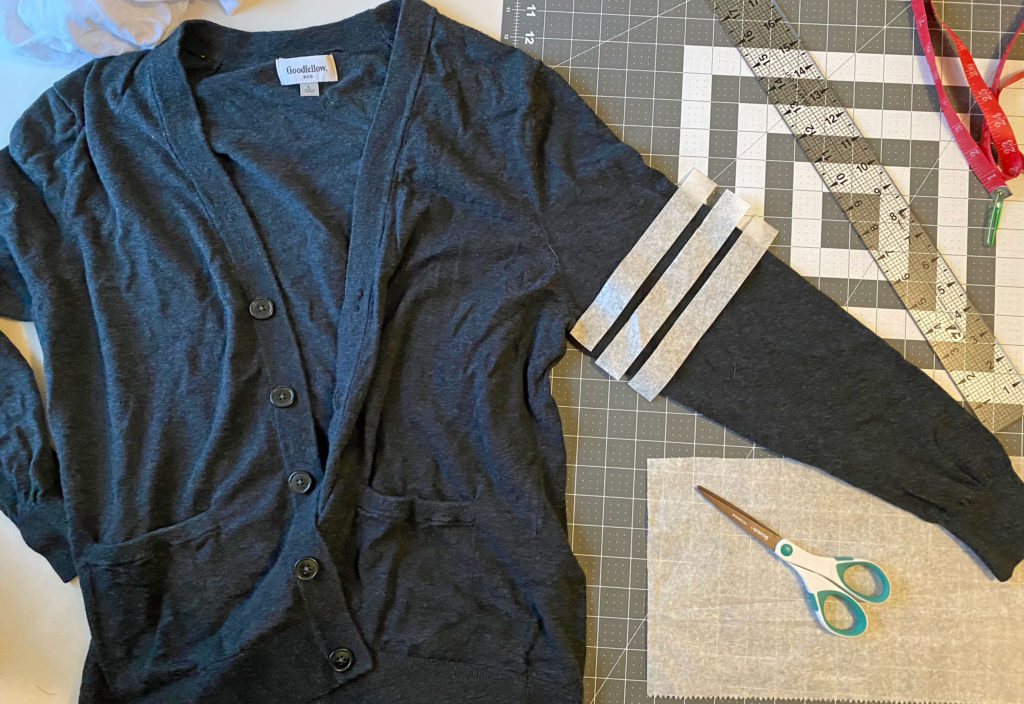 how to sew stripes onto a sleeve. Laying out your design.