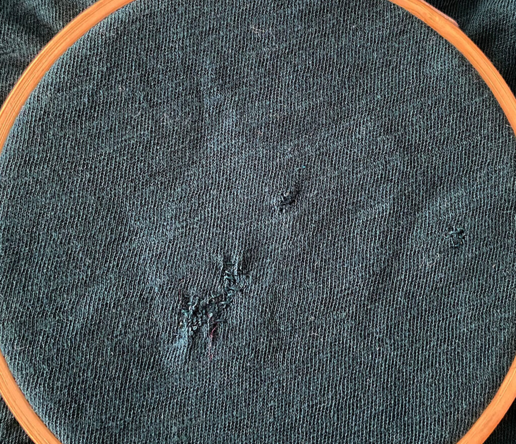 upclose of mending stitches