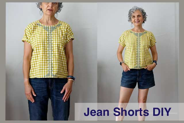title image before and after DIY jean shorts