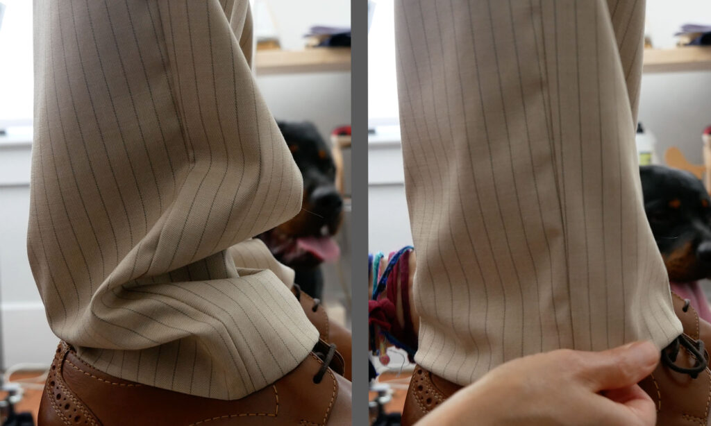 fold up the excess length to the inside of the pants leg