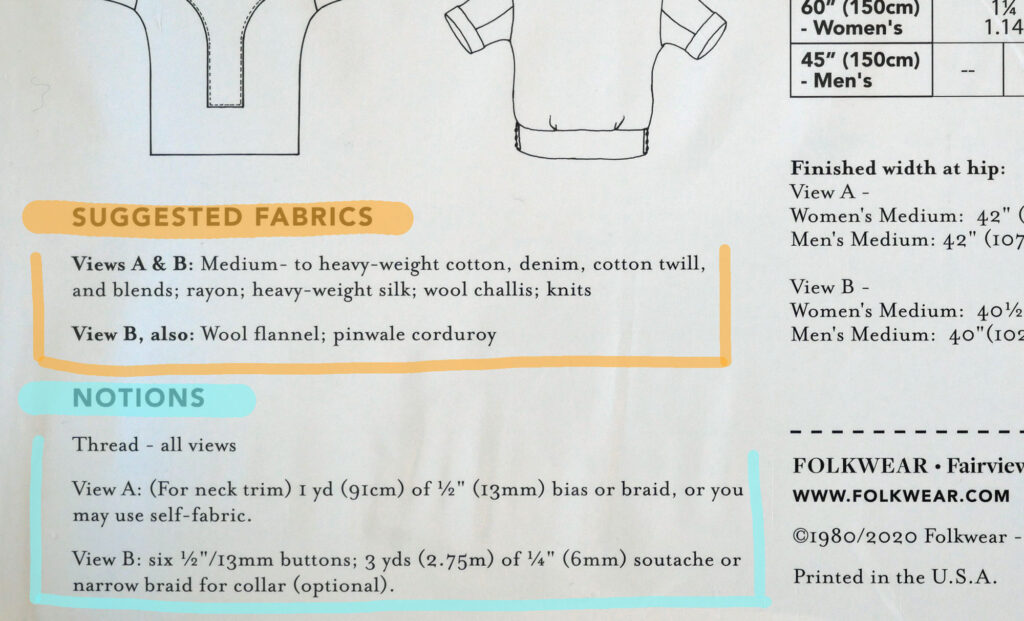 fabric suggestions on a Folkwear pattern