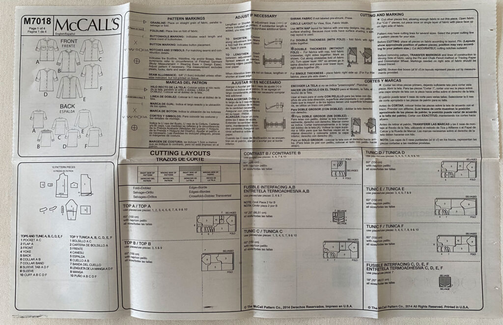 a sewing pattern instruction sheet