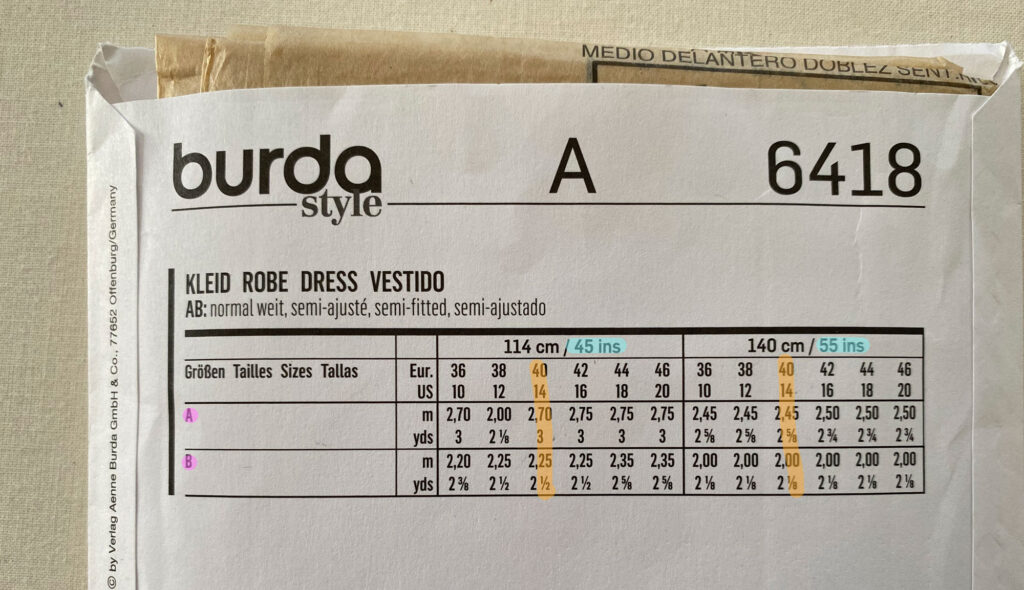 the back of a Burda sewing Pattern