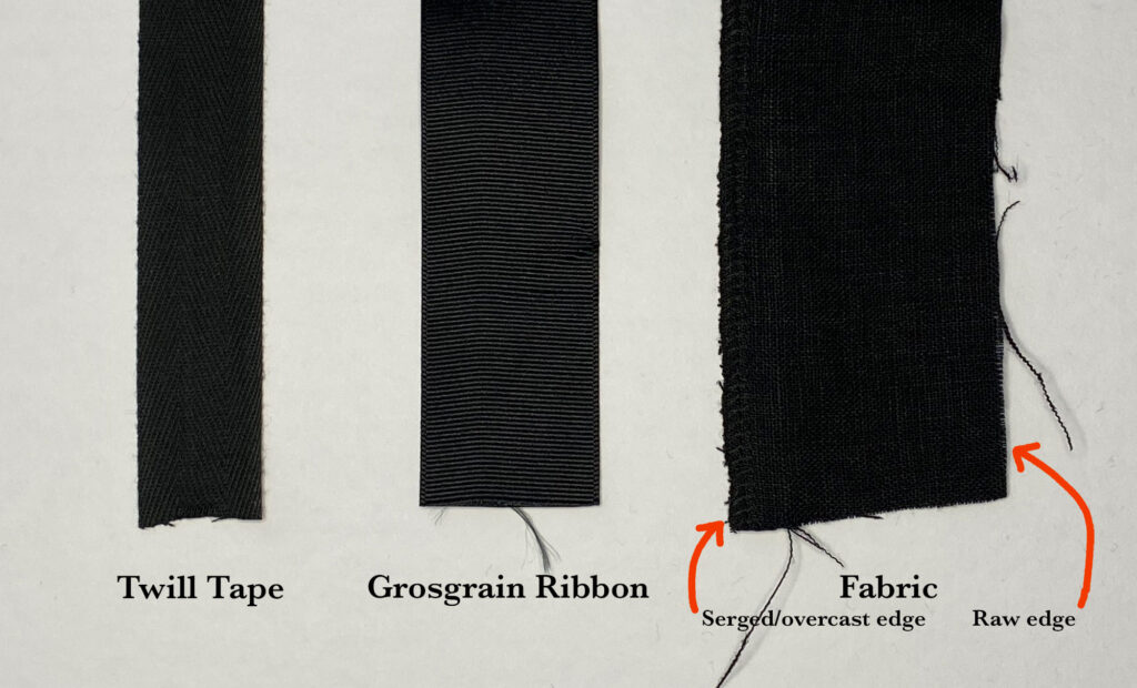 twill tape, ribbon and fabric patch comparison