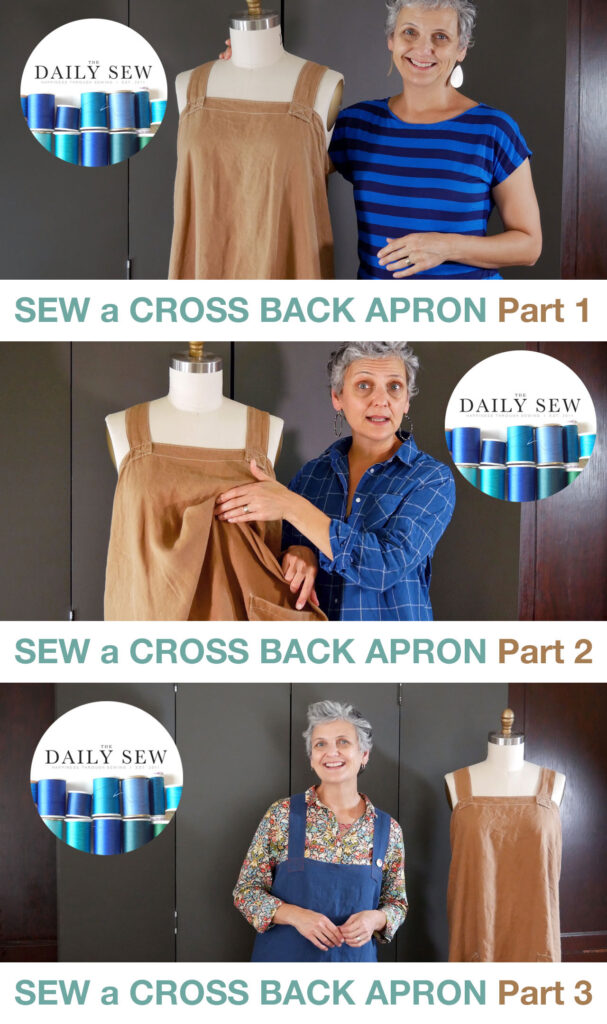 three part video on how to sew a crossback apron