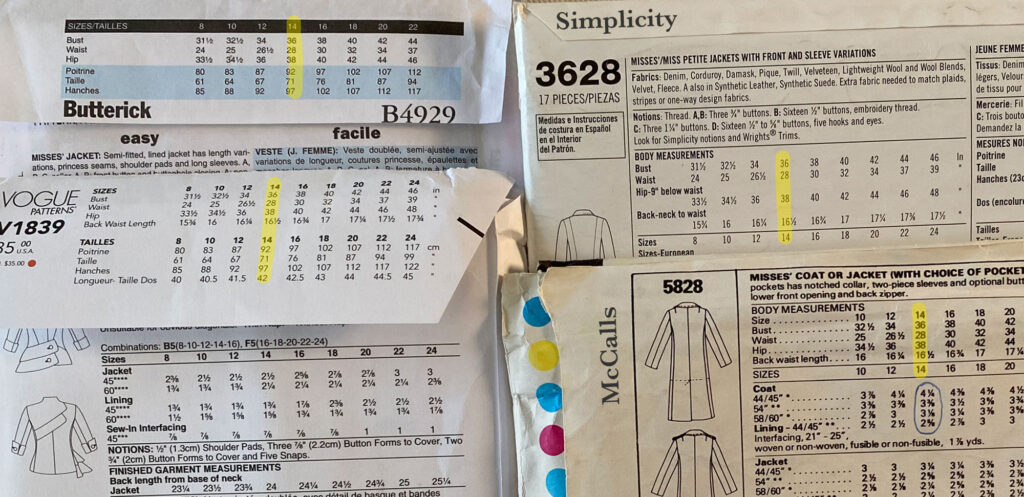 the size chart on Simplicity, McCalls, Vogue and Butterick are the same